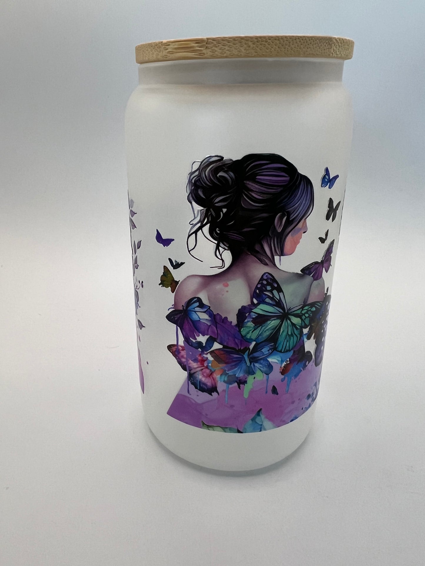 16 oz Frosted Glass Can with Bamboo Lid