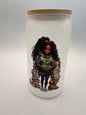 16 oz Frosted Glass Can with Bamboo Lid