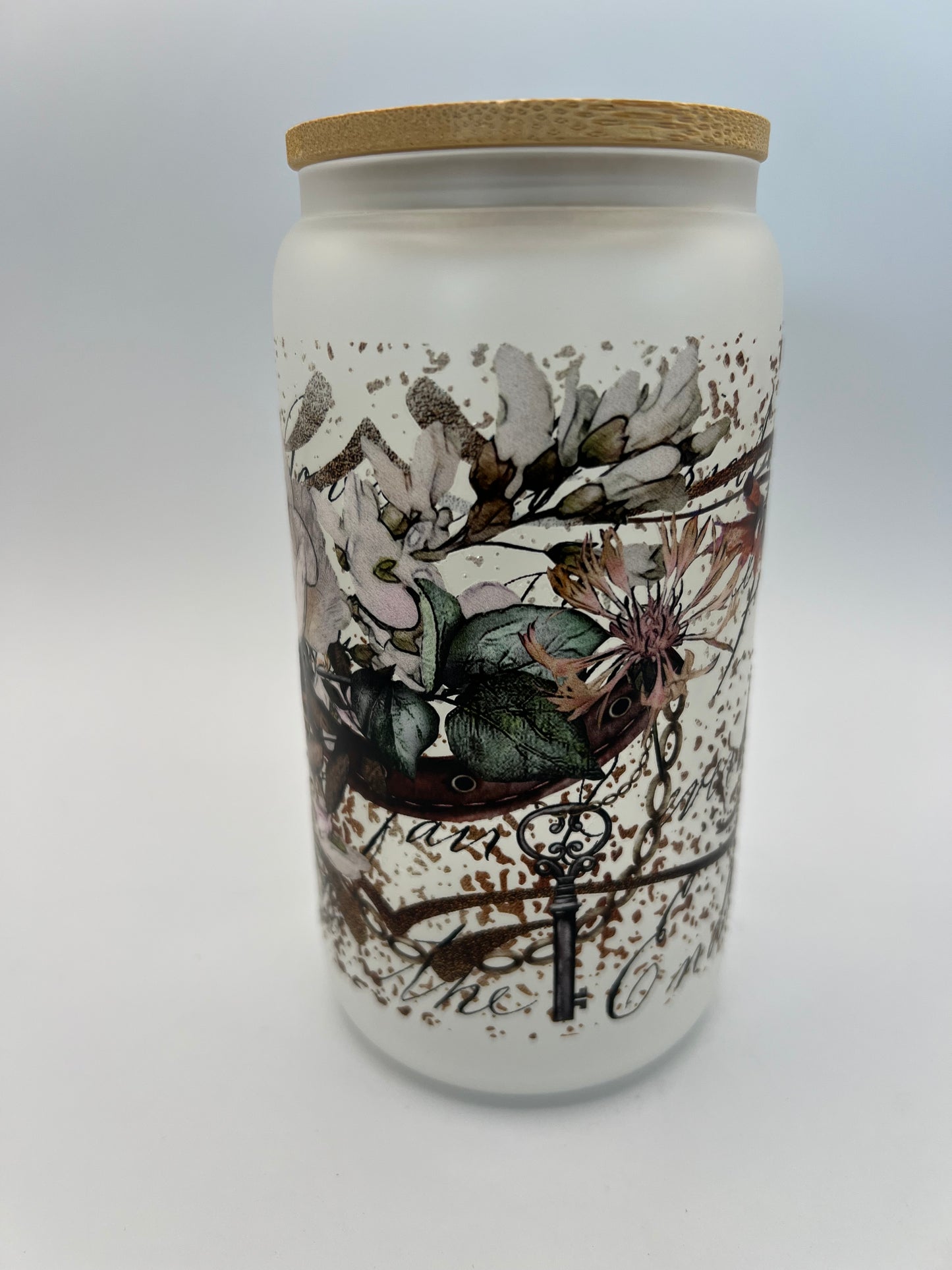 16 oz Frosted Glass Can with Bamboo Lid