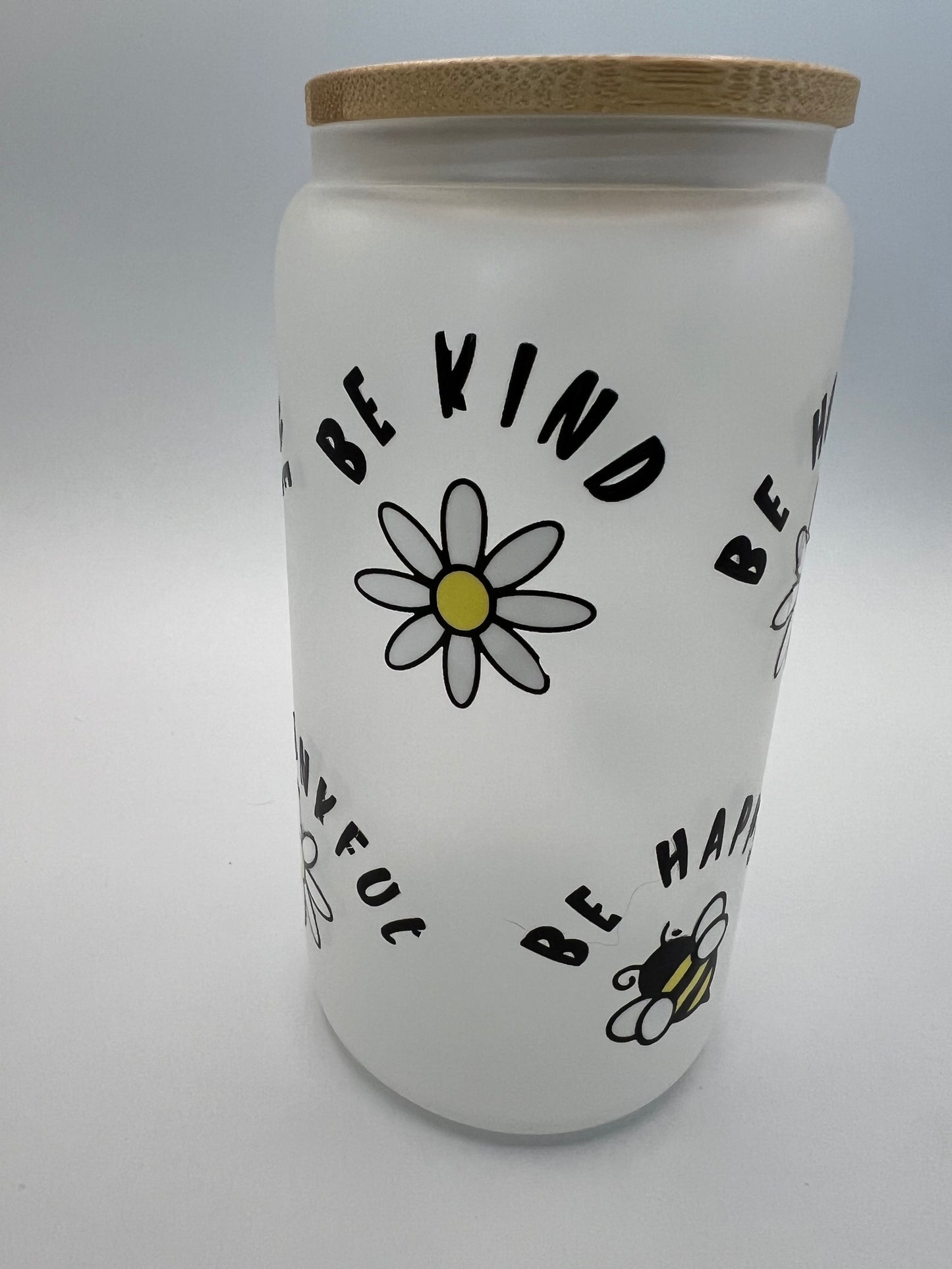 16 oz Frosted Glass Can with Bamboo Lid