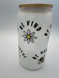16 oz Frosted Glass Can with Bamboo Lid