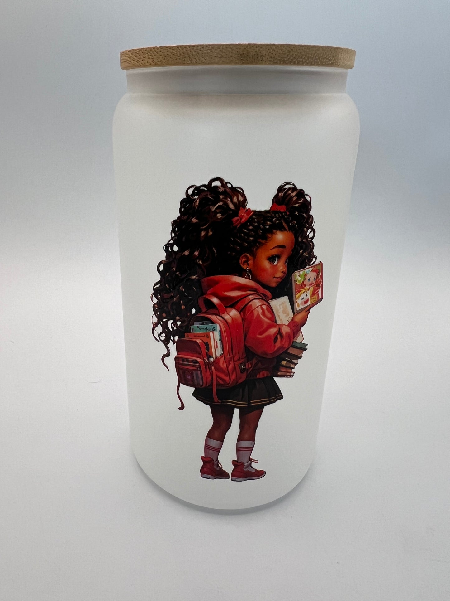 16 oz Frosted Glass Can with Bamboo Lid
