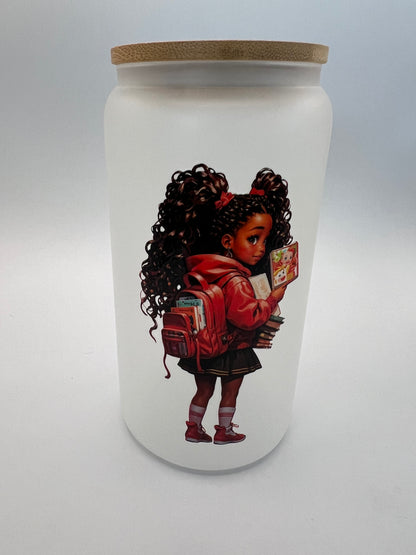 16 oz Frosted Glass Can with Bamboo Lid
