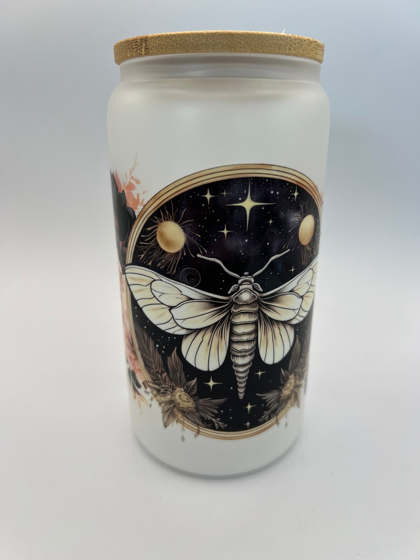 16 oz Frosted Glass Can with Bamboo Lid