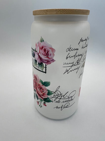 16 oz Frosted Glass Can with Bamboo Lid