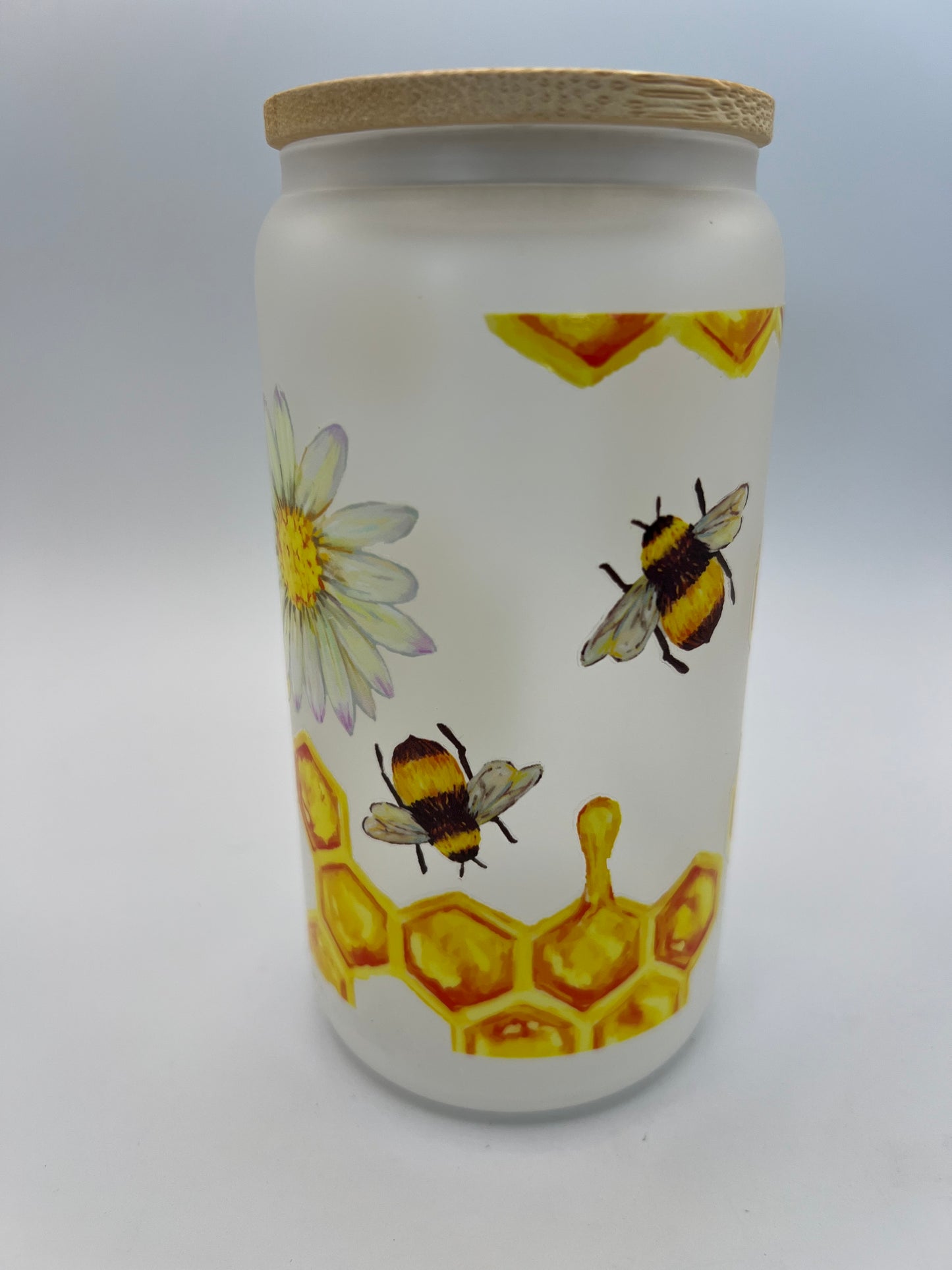16 oz Frosted Glass Can with Bamboo Lid