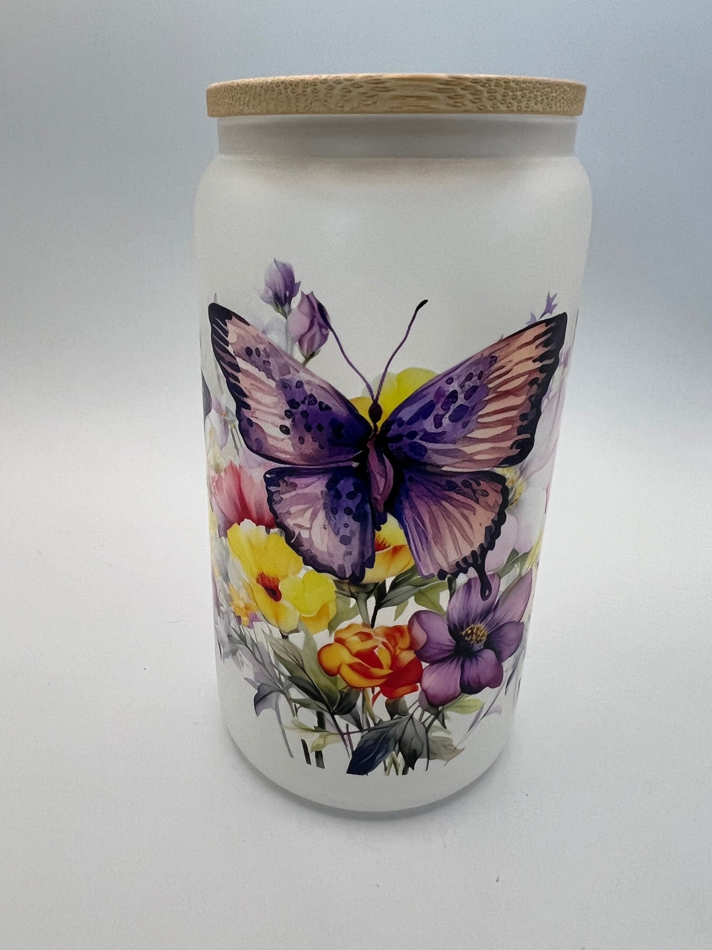 16 oz Frosted Glass Can with Bamboo Lid