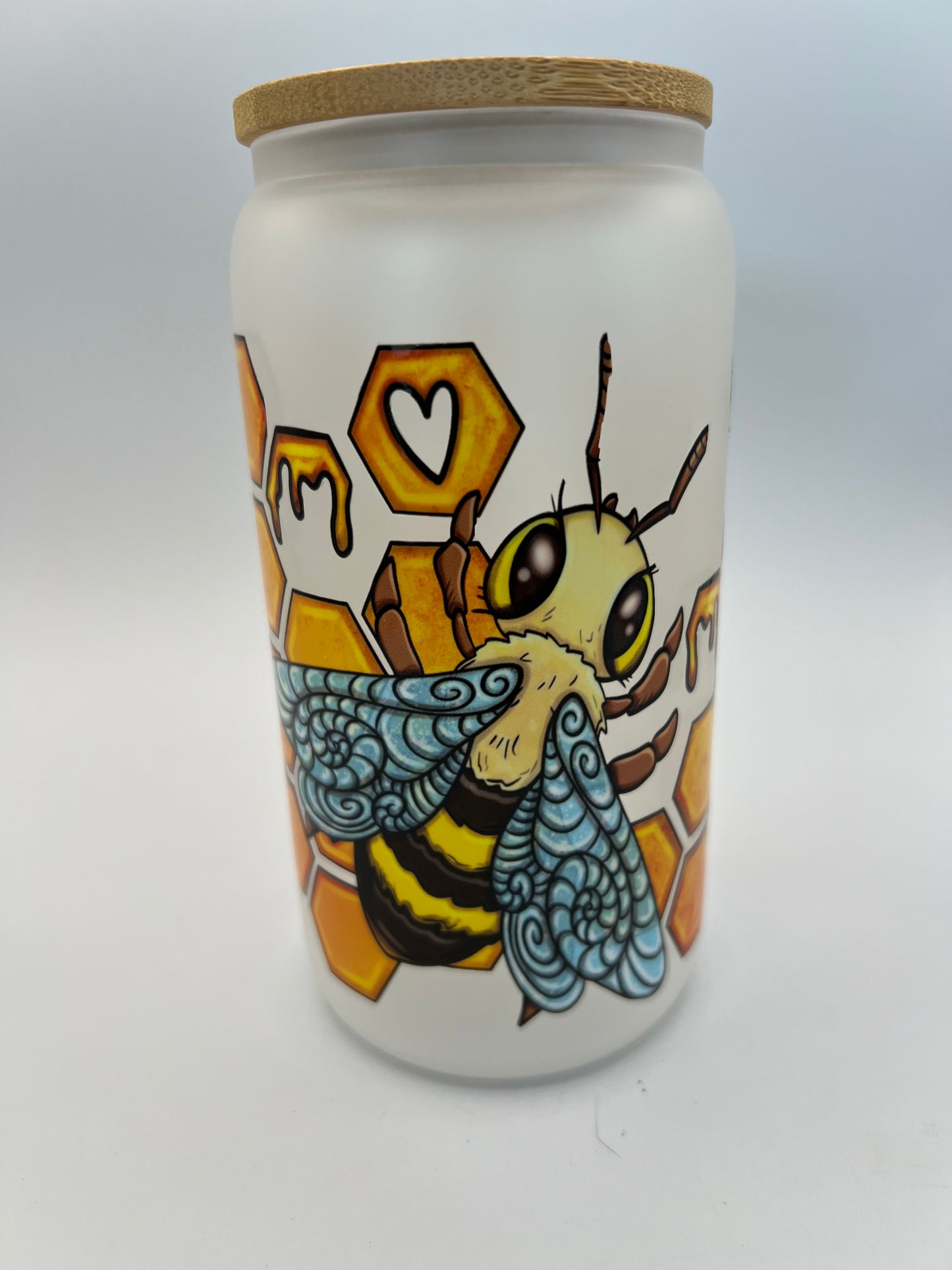 16 oz Frosted Glass Can with Bamboo Lid