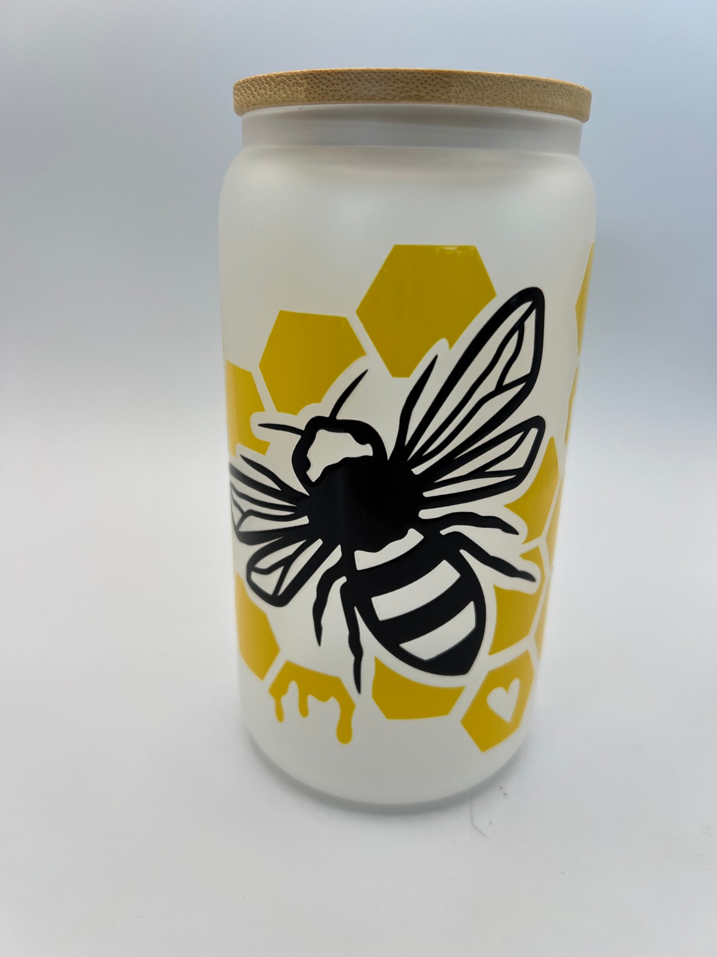 16 oz Frosted Glass Can with Bamboo Lid