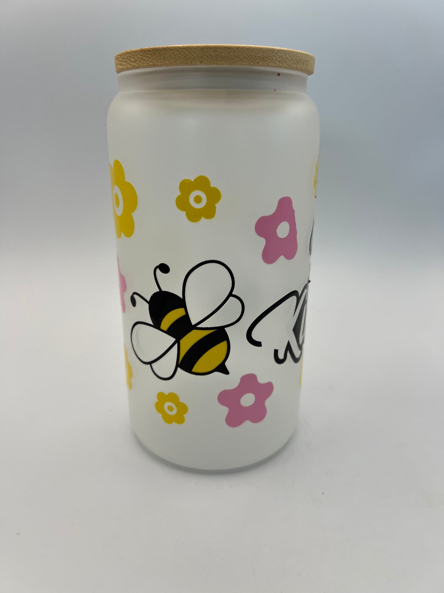 16 oz Frosted Glass Can with Bamboo Lid