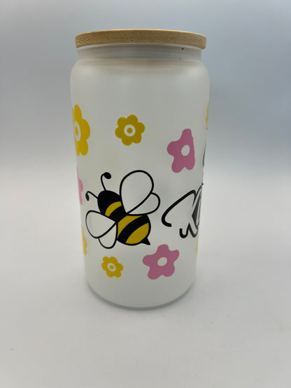 16 oz Frosted Glass Can with Bamboo Lid