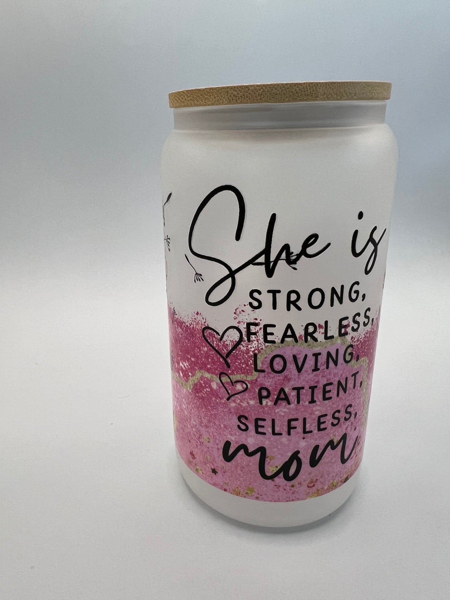 16 oz Frosted Glass Can with Bamboo Lid