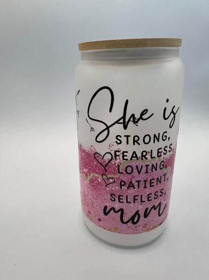 16 oz Frosted Glass Can with Bamboo Lid