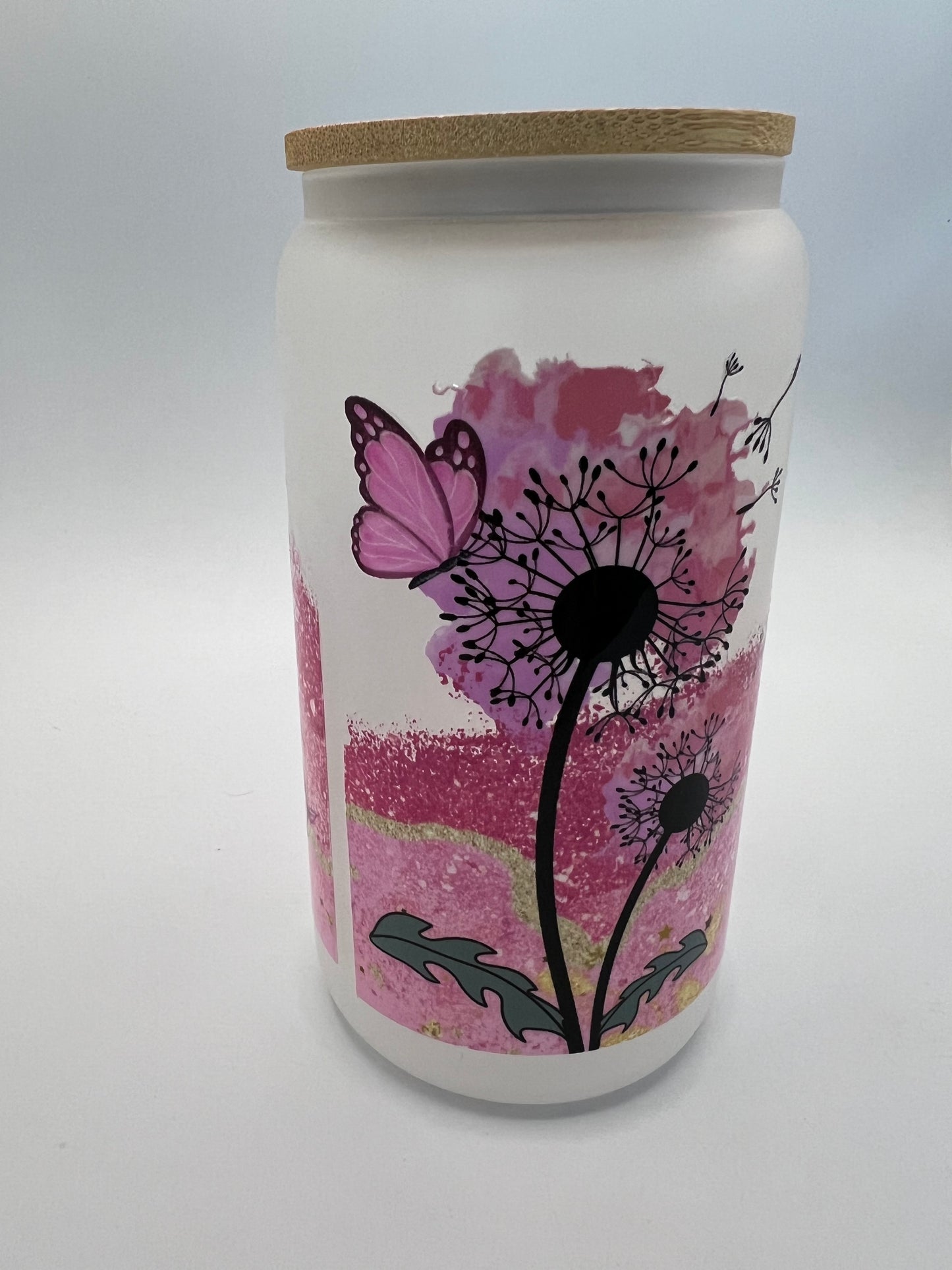 16 oz Frosted Glass Can with Bamboo Lid