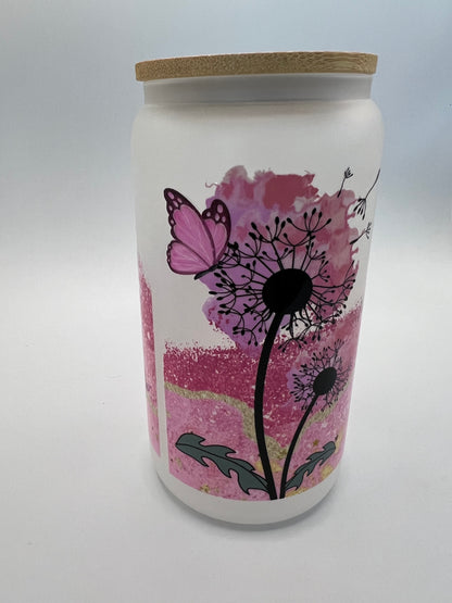 16 oz Frosted Glass Can with Bamboo Lid