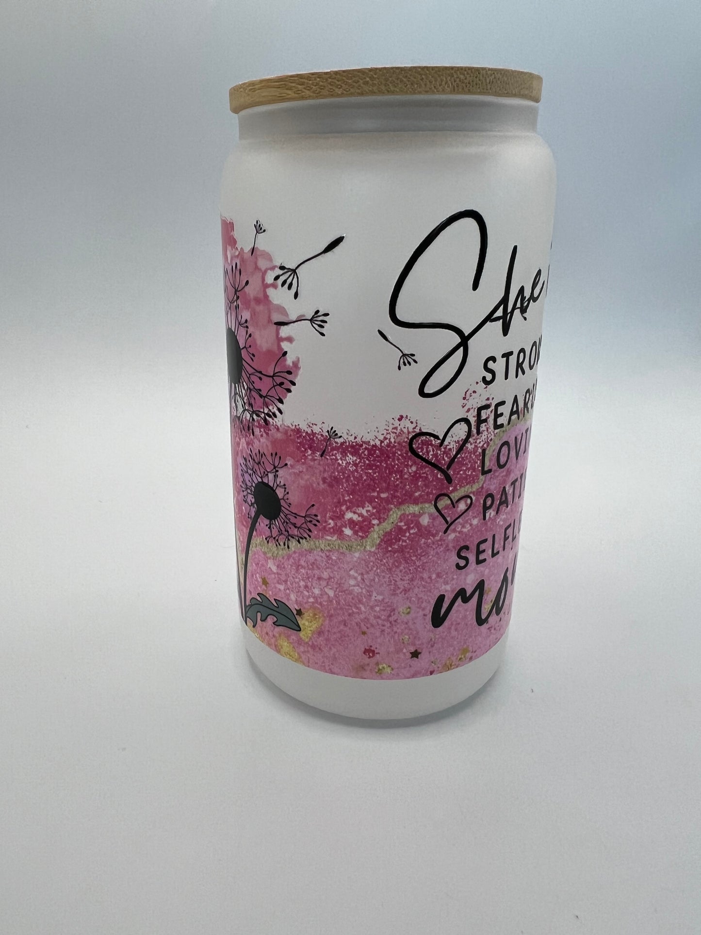 16 oz Frosted Glass Can with Bamboo Lid