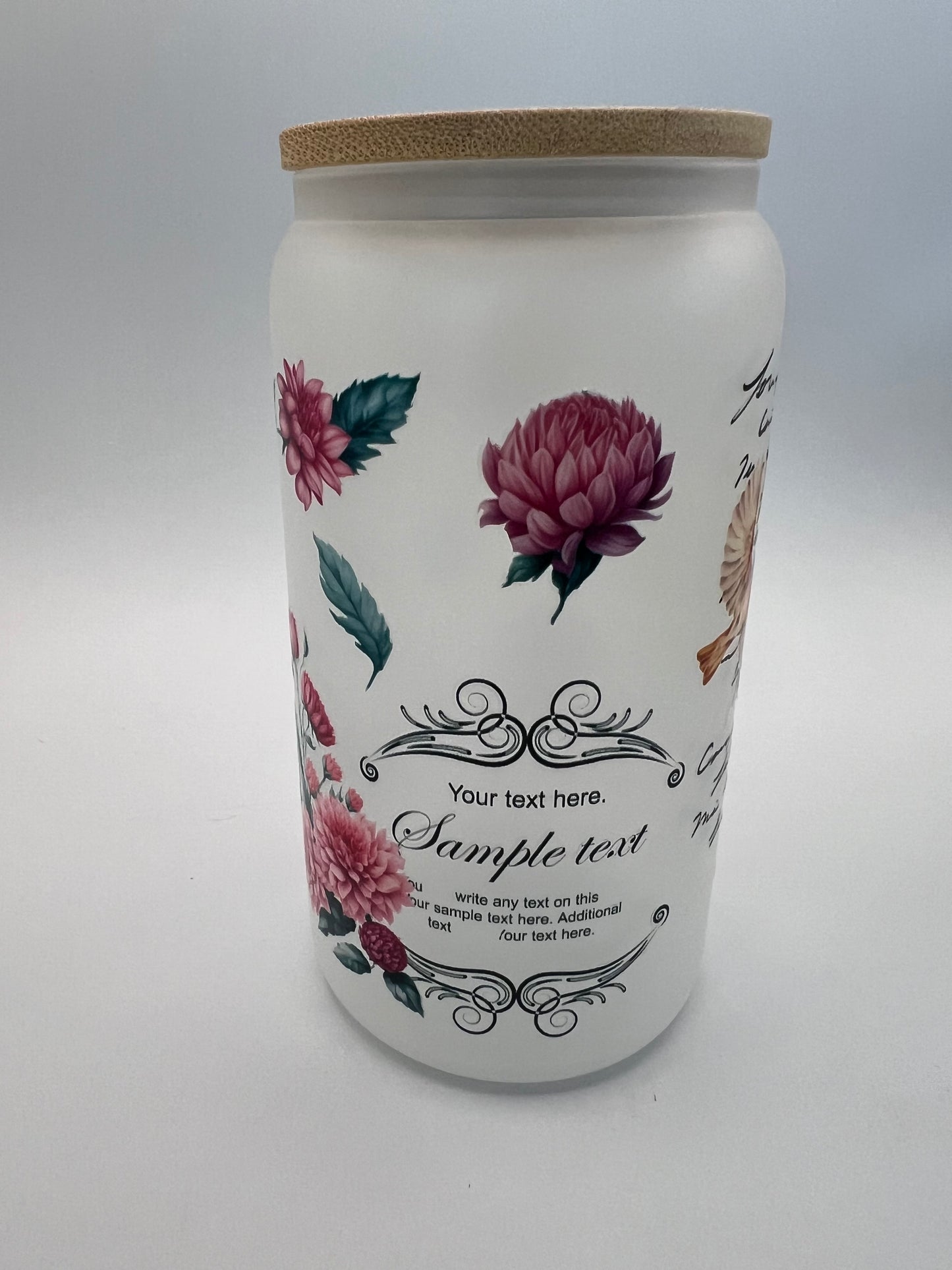 16 oz Frosted Glass Can with Bamboo Lid