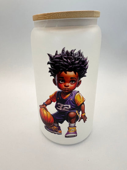16 oz Frosted Glass Can with Bamboo Lid
