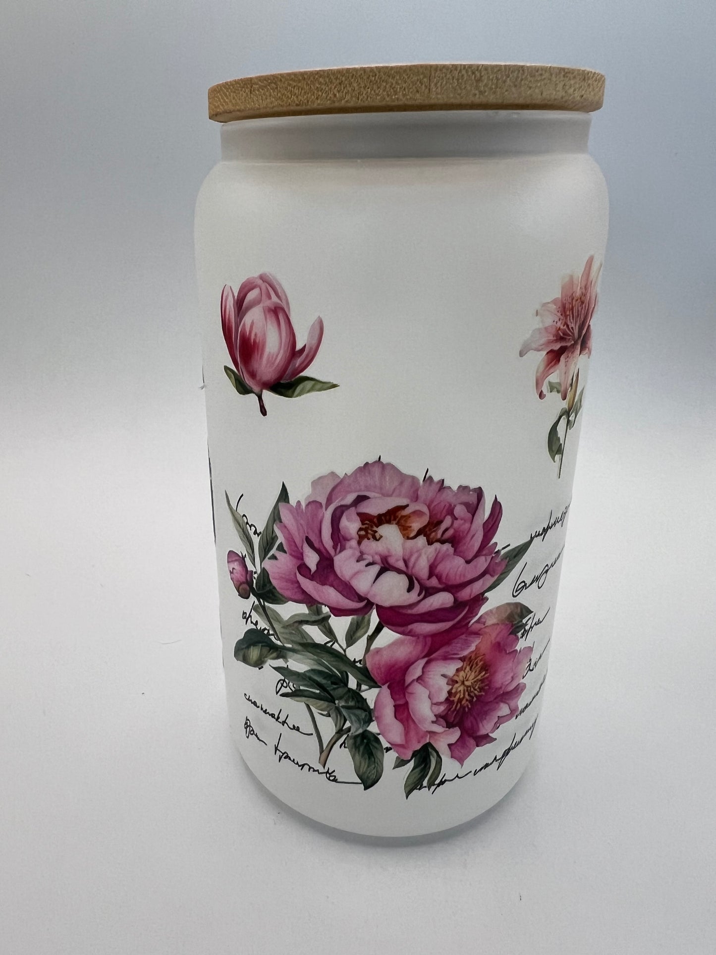 16 oz Frosted Glass Can with Bamboo Lid