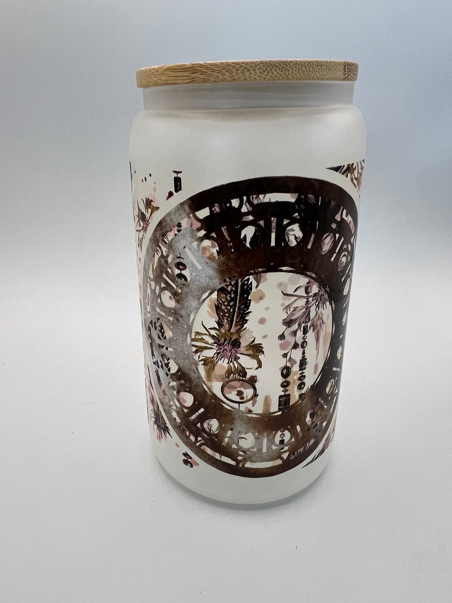 16 oz Frosted Glass Can with Bamboo Lid
