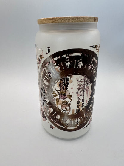 16 oz Frosted Glass Can with Bamboo Lid