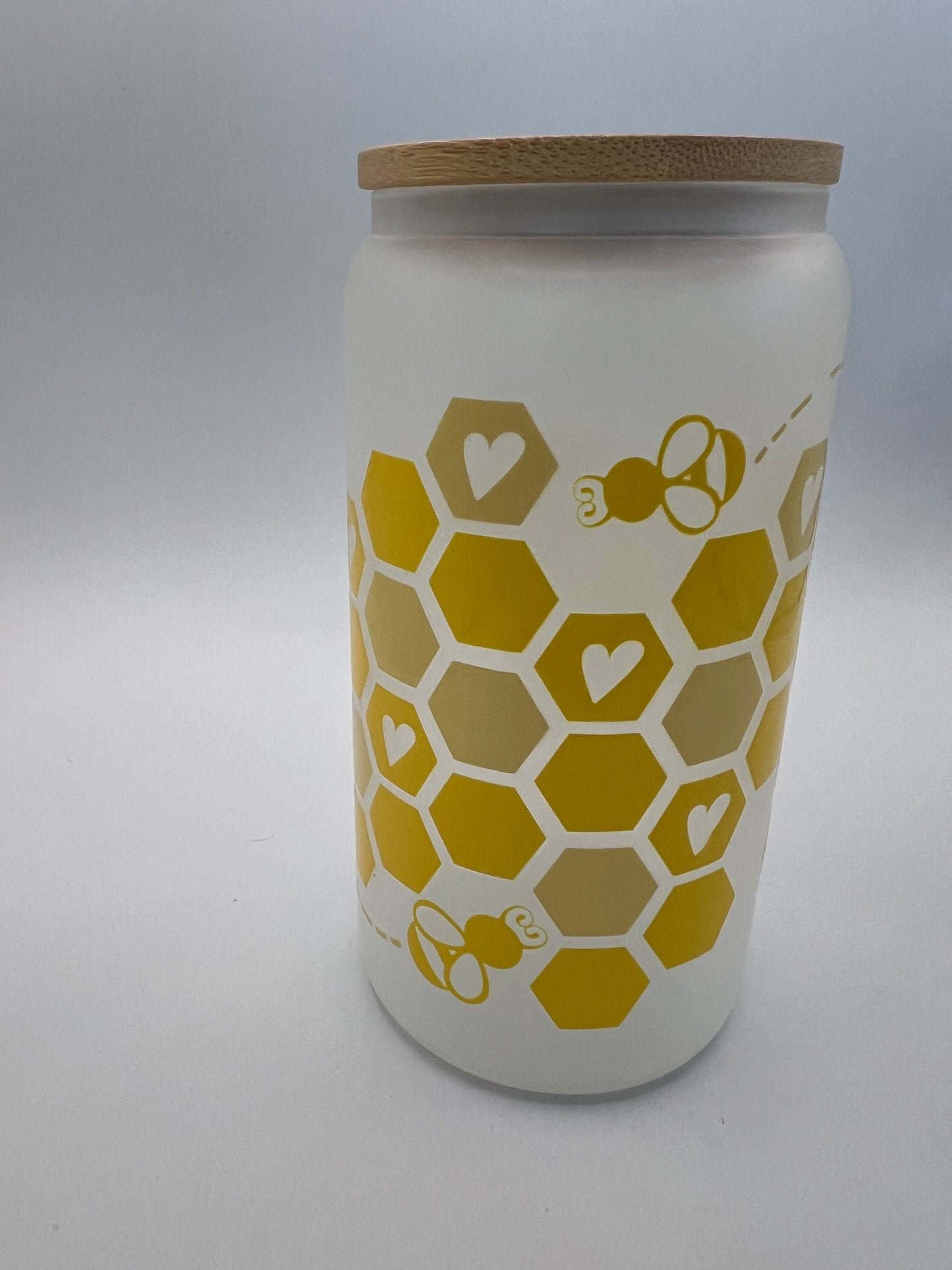 16 oz Frosted Glass Can with Bamboo Lid