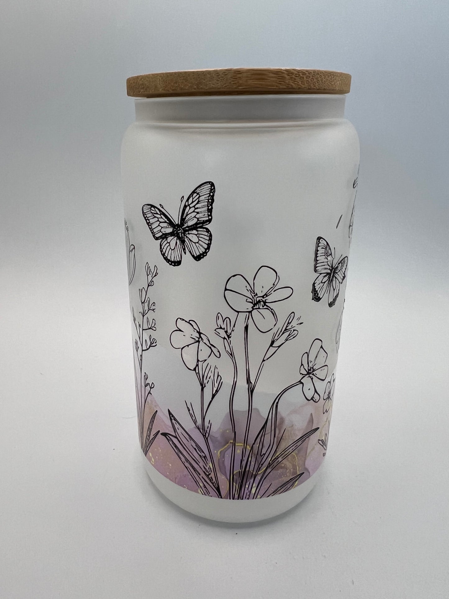 16 oz Frosted Glass Can with Bamboo Lid
