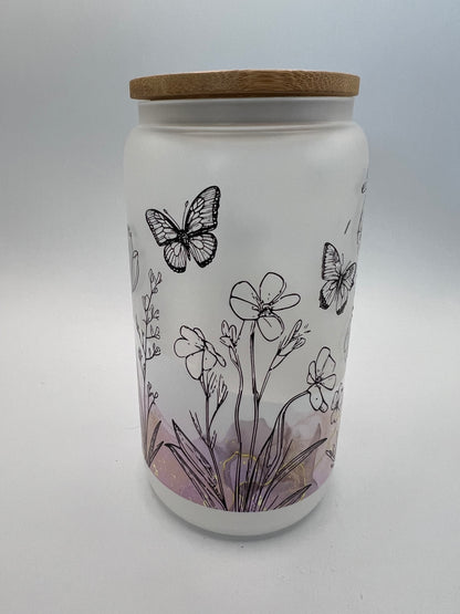 16 oz Frosted Glass Can with Bamboo Lid