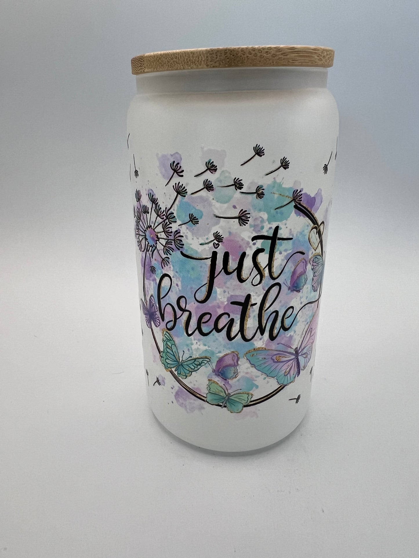 16 oz Frosted Glass Can with Bamboo Lid