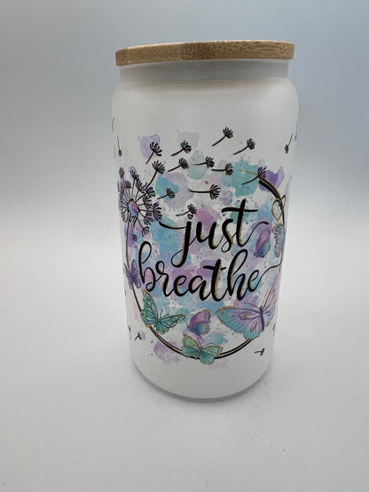 16 oz Frosted Glass Can with Bamboo Lid