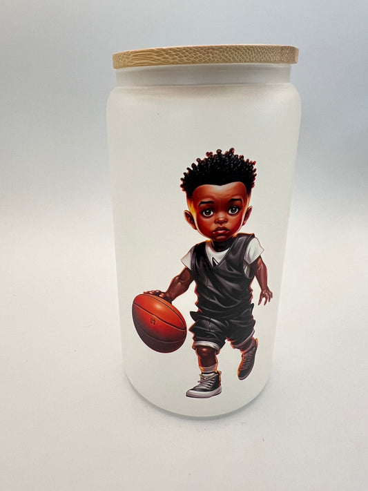 16 oz Frosted Glass Can with Bamboo Lid