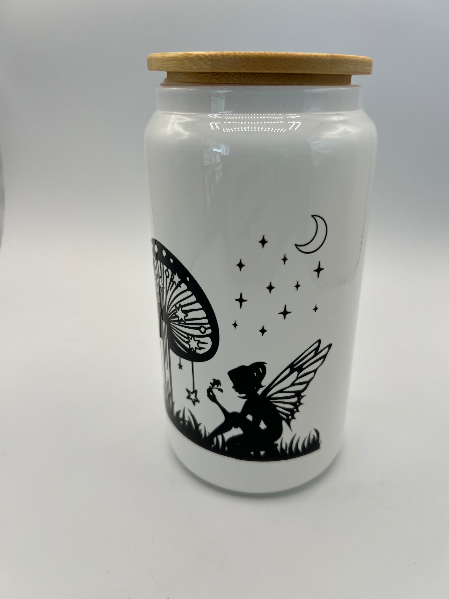 16 oz Frosted Glass Can with Bamboo Lid