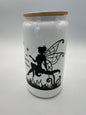 16 oz Frosted Glass Can with Bamboo Lid