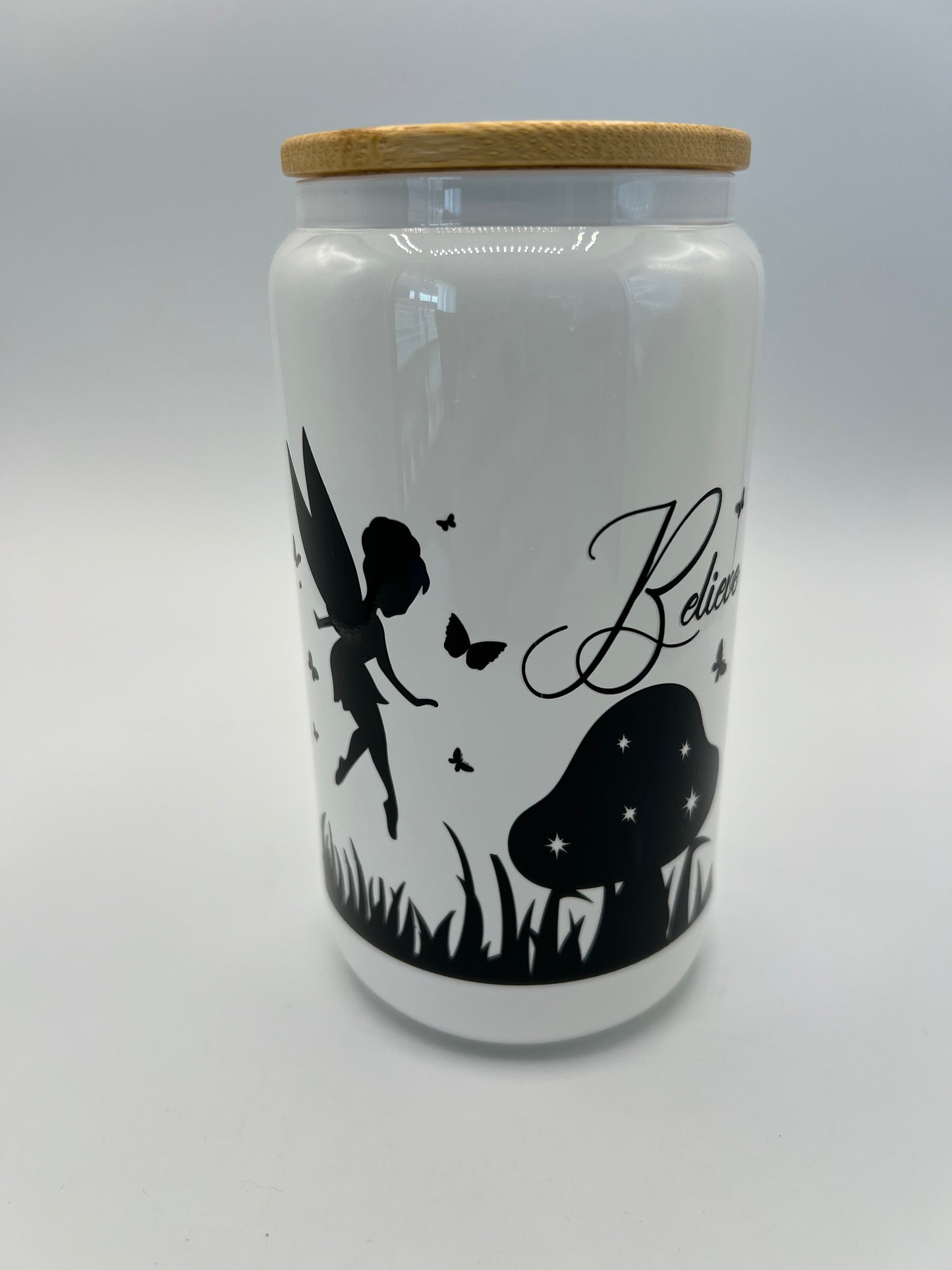 16 oz Frosted Glass Can with Bamboo Lid