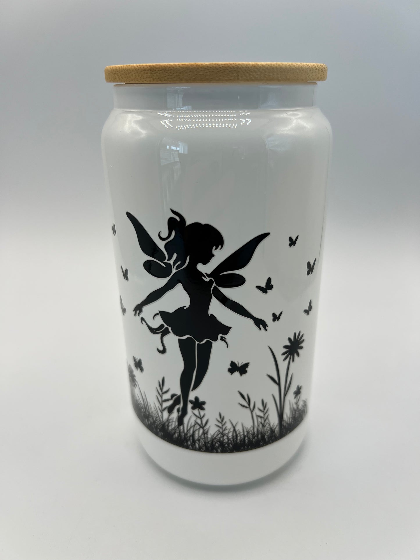 16 oz Frosted Glass Can with Bamboo Lid