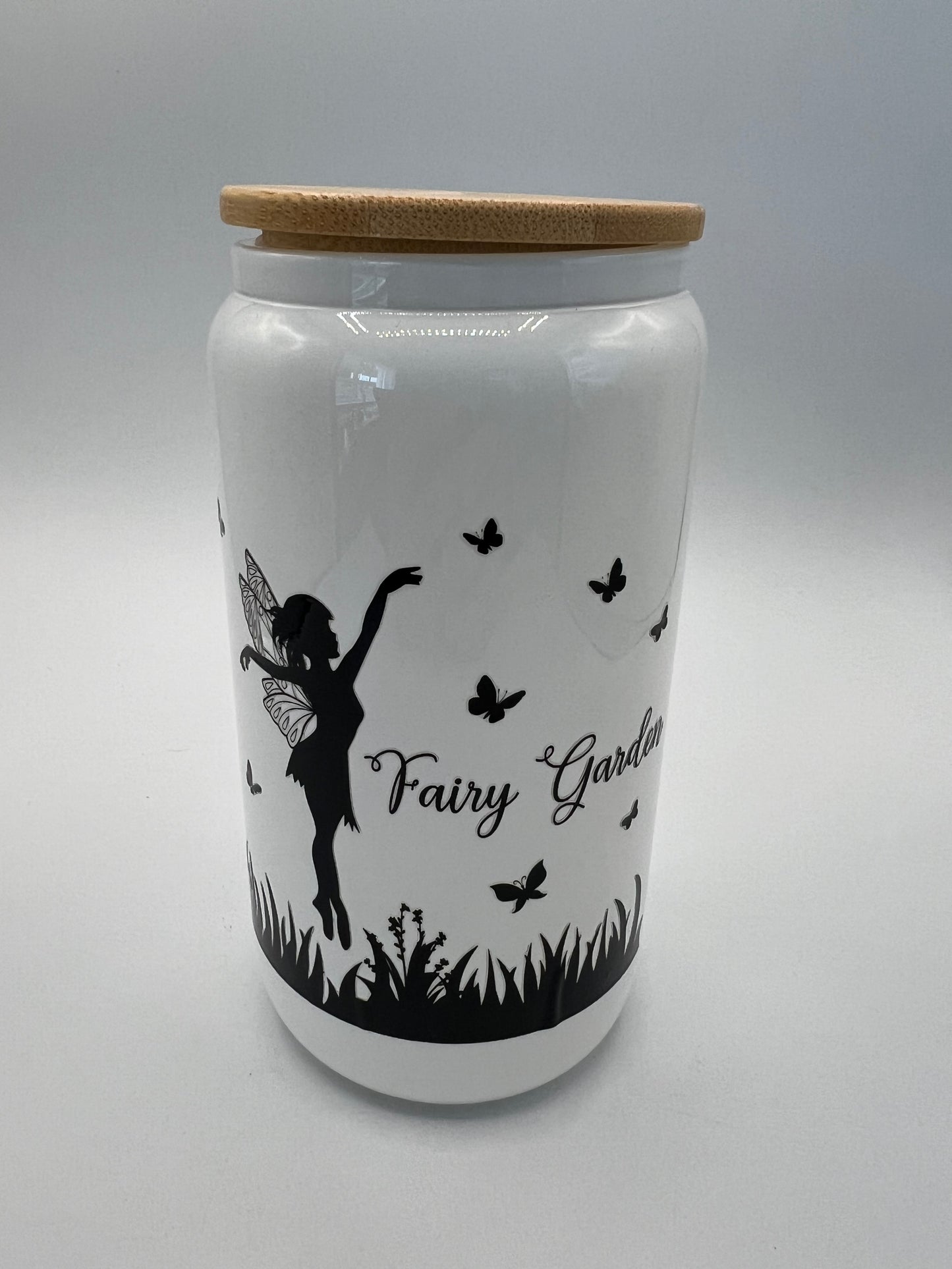 16 oz Frosted Glass Can with Bamboo Lid