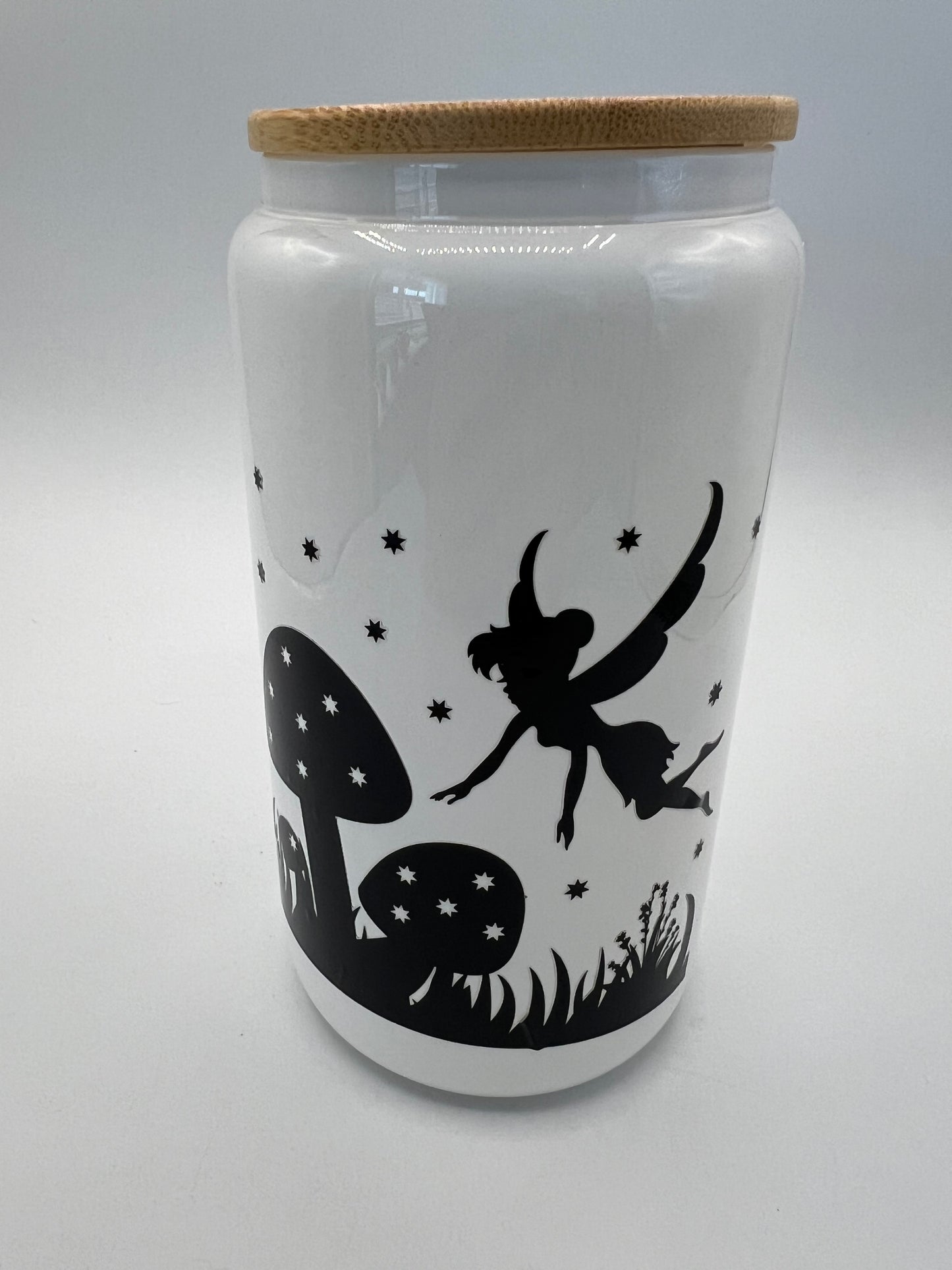 16 oz Frosted Glass Can with Bamboo Lid