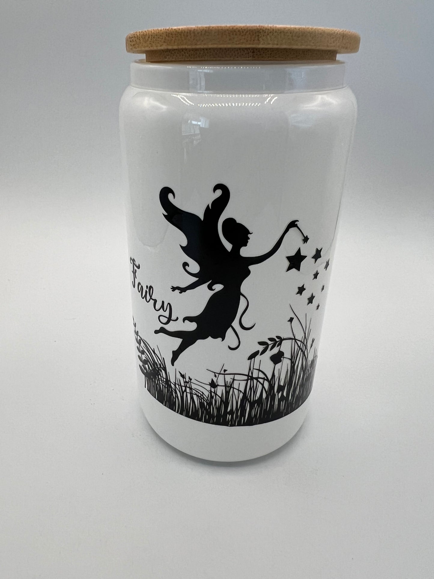 16 oz Frosted Glass Can with Bamboo Lid