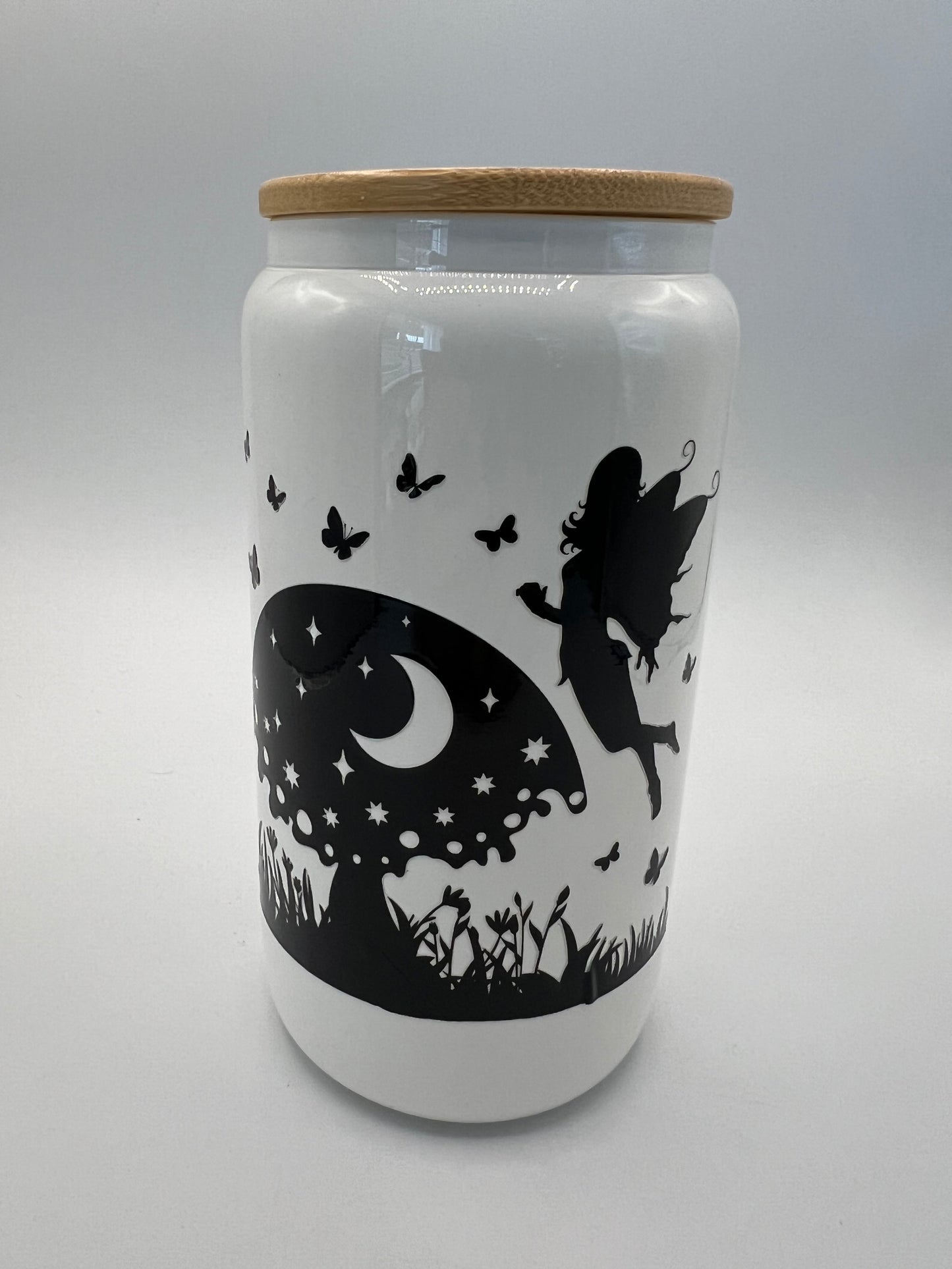16 oz Frosted Glass Can with Bamboo Lid