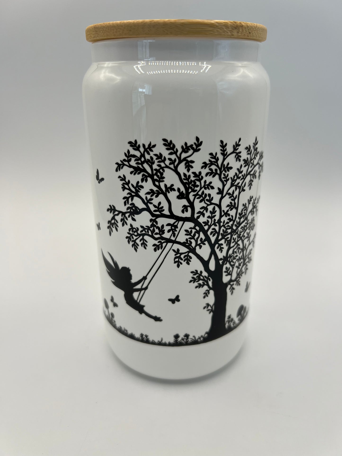 16 oz Frosted Glass Can with Bamboo Lid