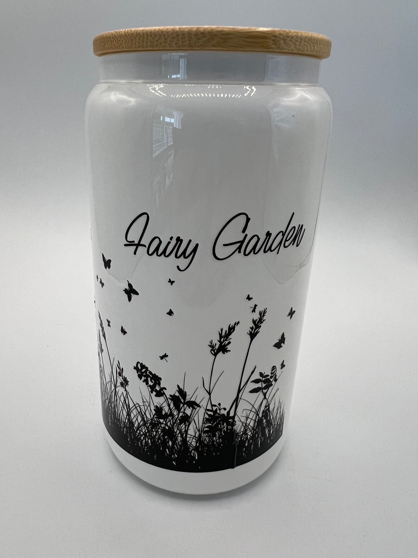 16 oz Frosted Glass Can with Bamboo Lid