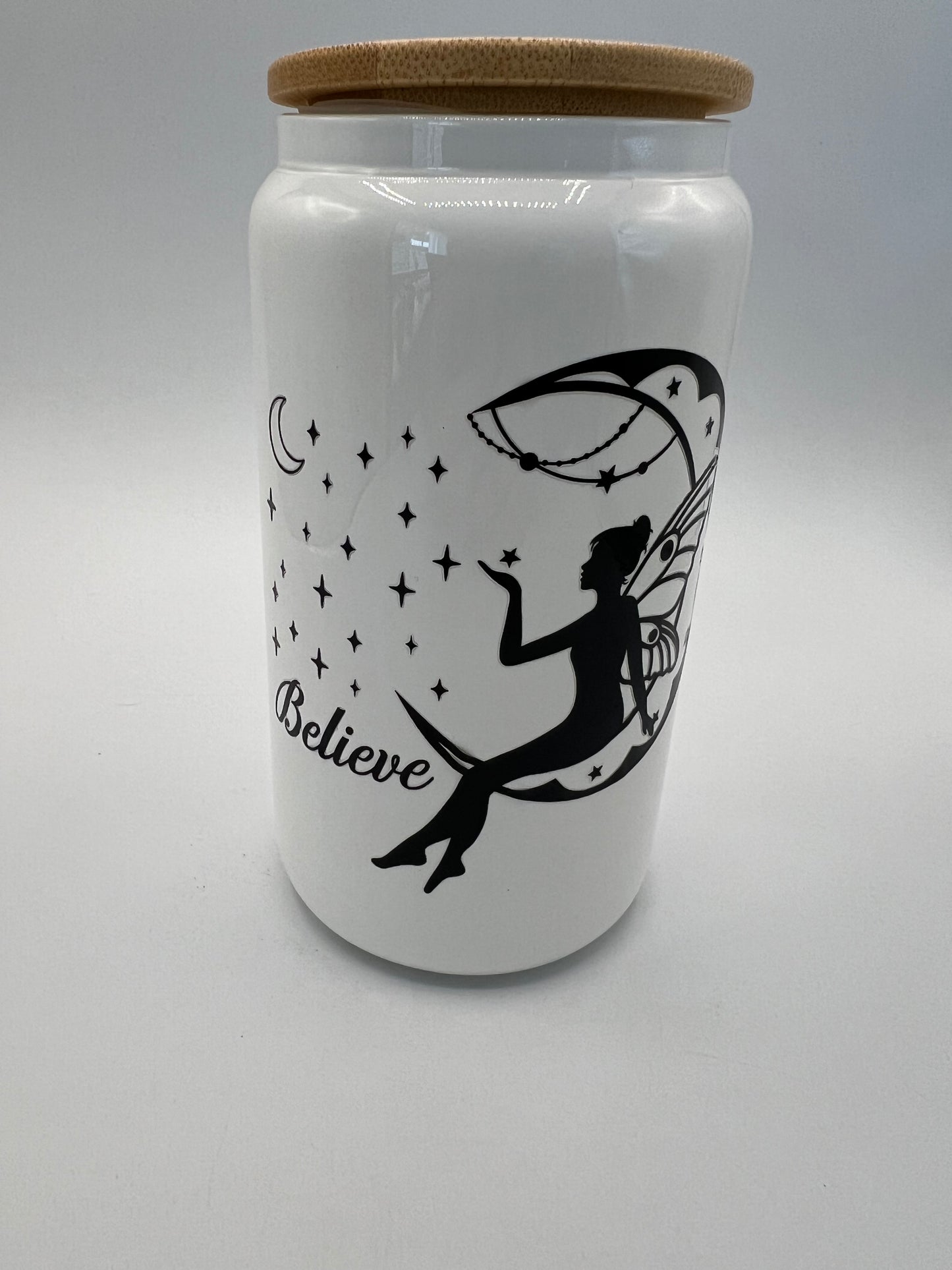 16 oz Frosted Glass Can with Bamboo Lid