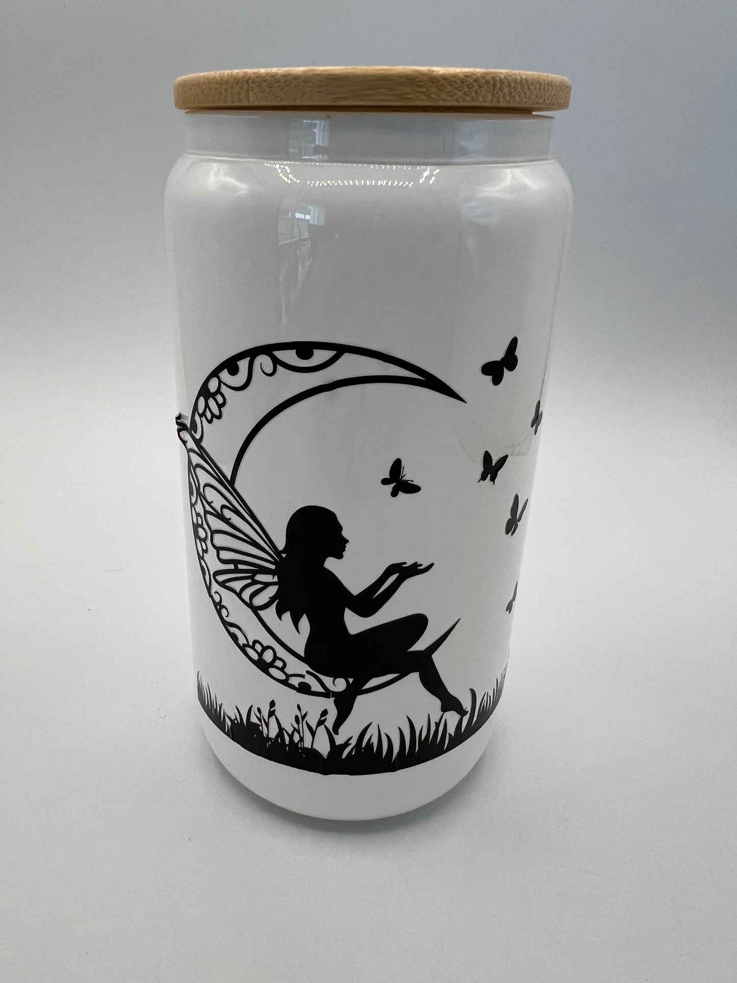 16 oz Frosted Glass Can with Bamboo Lid