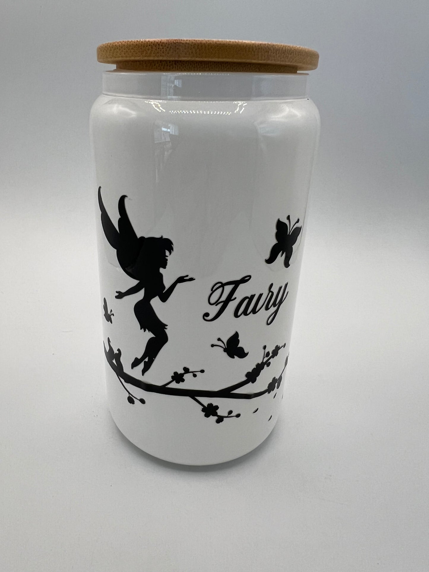 16 oz Frosted Glass Can with Bamboo Lid