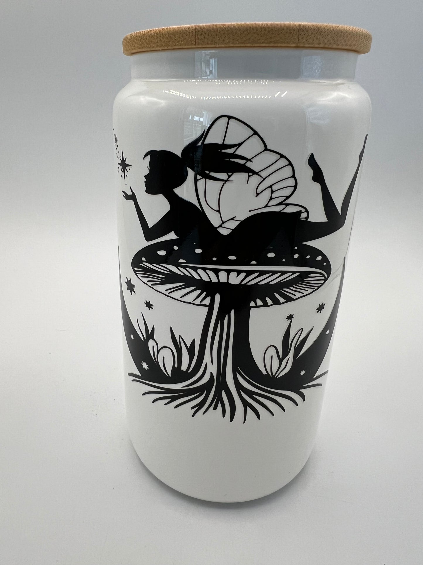 16 oz Frosted Glass Can with Bamboo Lid