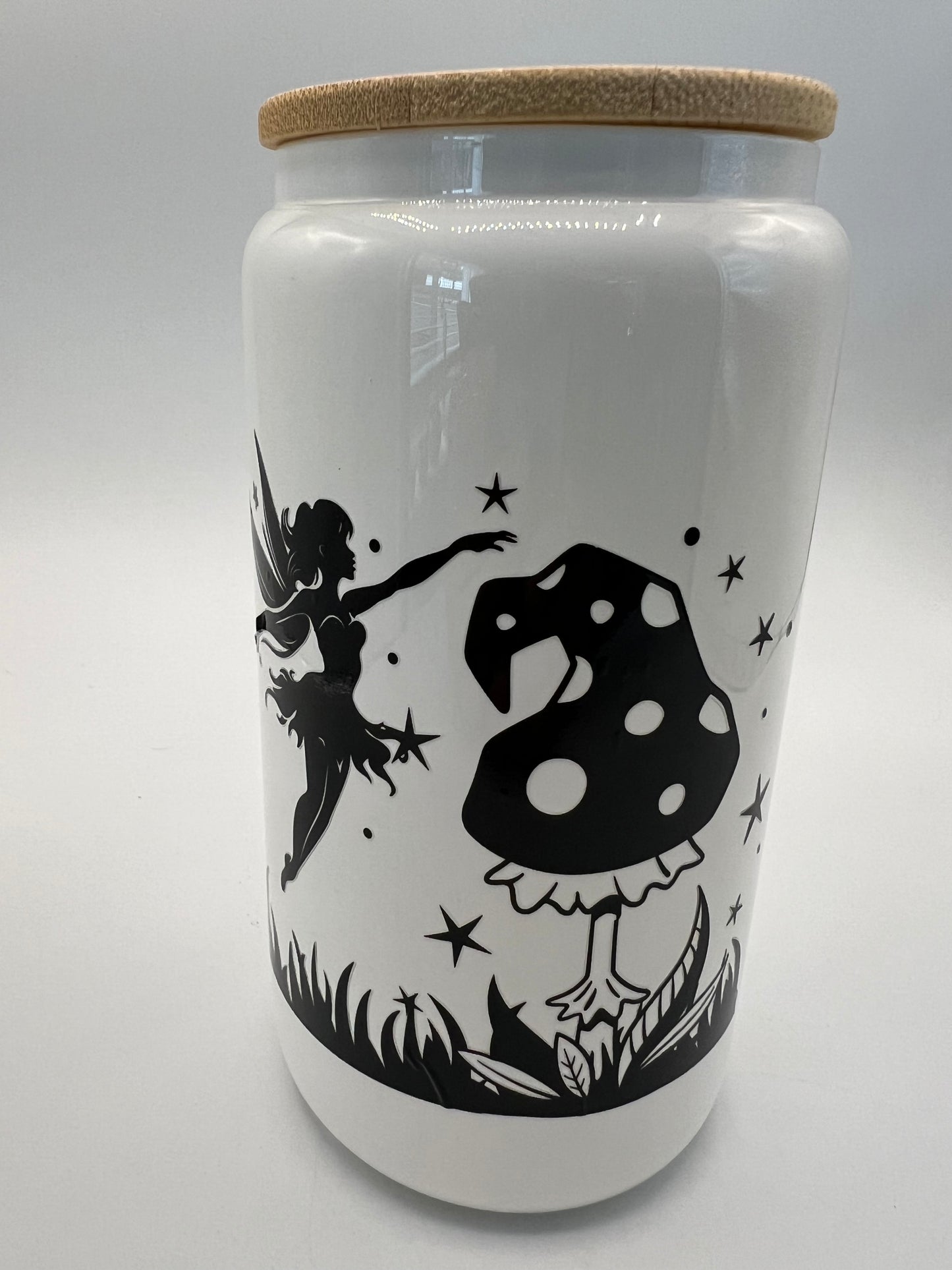 16 oz Frosted Glass Can with Bamboo Lid