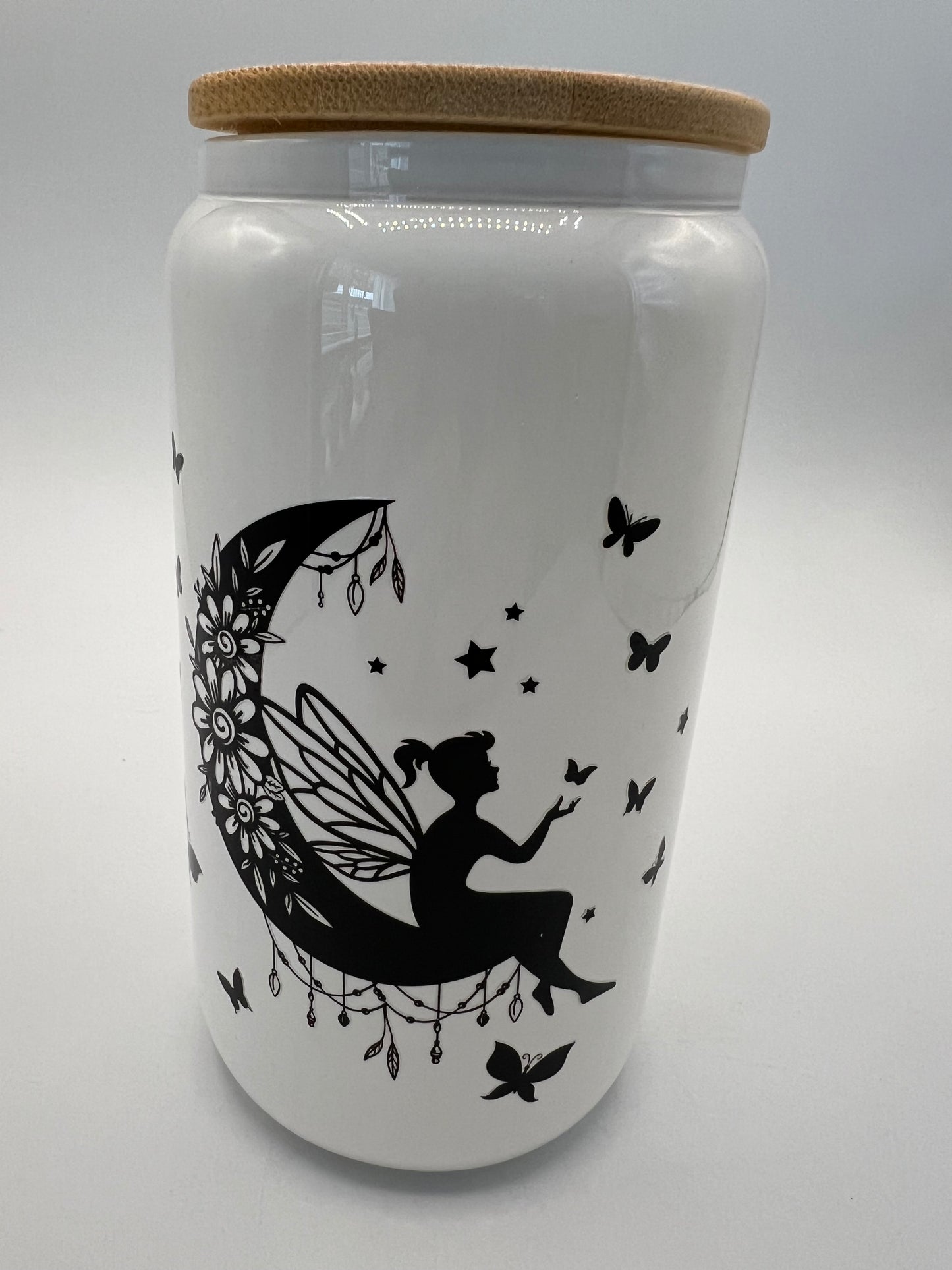 16 oz Frosted Glass Can with Bamboo Lid