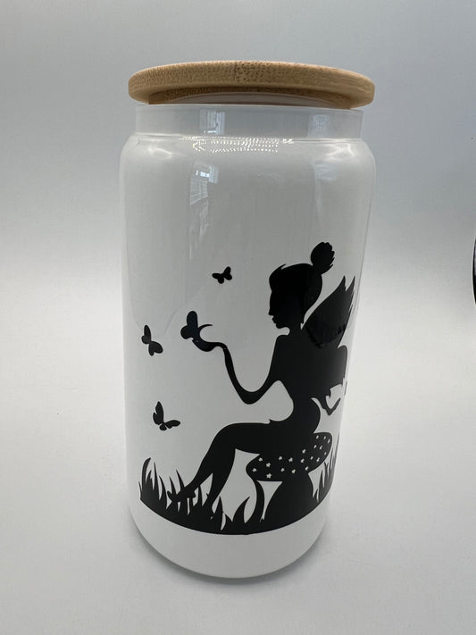 16 oz Frosted Glass Can with Bamboo Lid