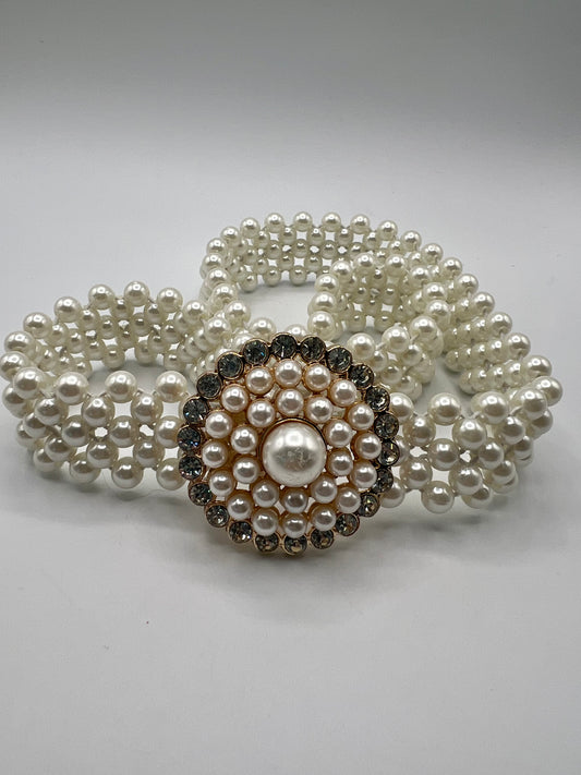 Women's Elastic Belt with Pearl Imitation