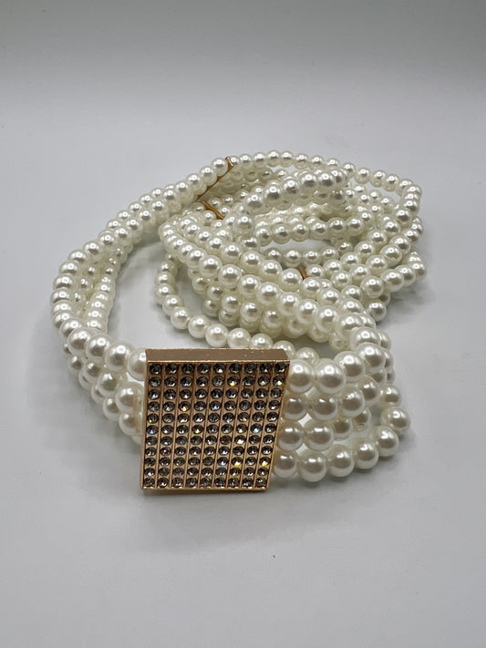 Elastic Belt with Pearl Imitation